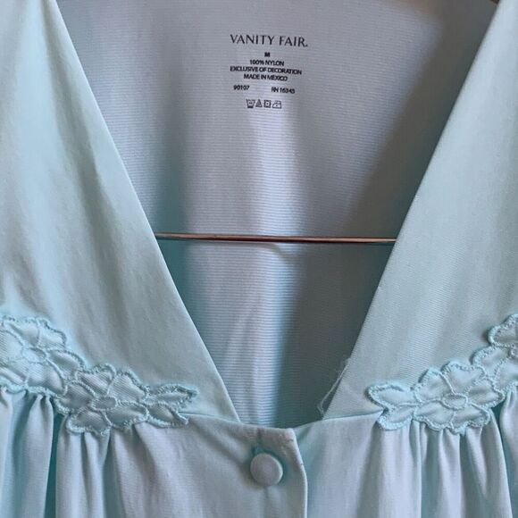 Vintage 80s Vanity Fair Nylon Pajama Set M Blue Buttons Short Sleeve Long Pants - Picture 3 of 12